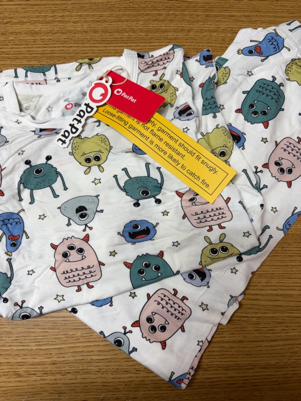 PatPat White Toddler Monster Pajama Set with Teal, Pink, Yellow and Blue Prints